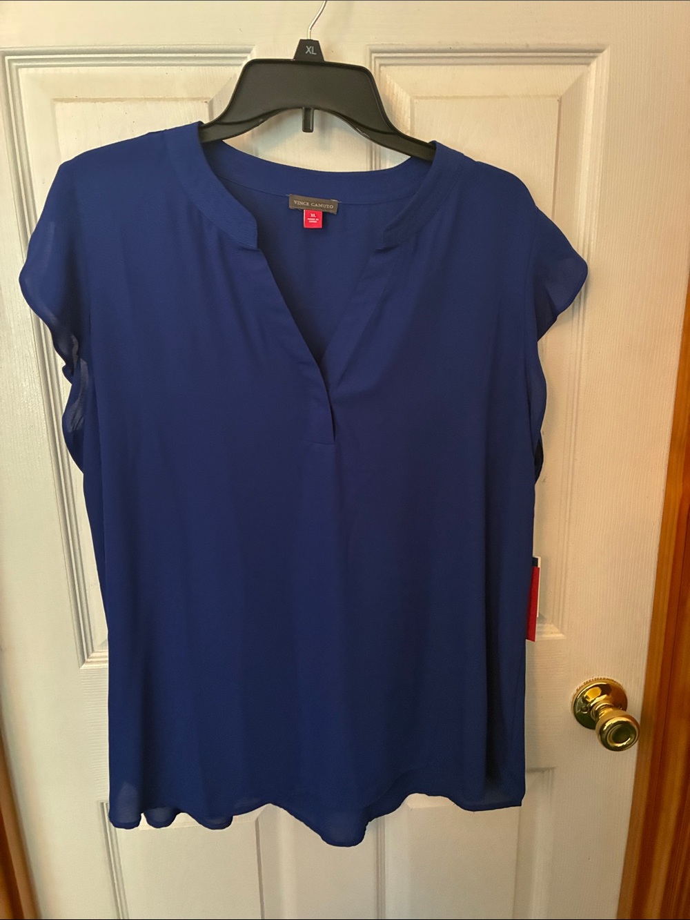 Vince Camuto Royal Blue Split-Neck Cap Sleeve Blouse